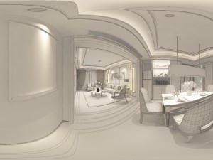 panoramic neo-classical style living room dining room 10 3D Model