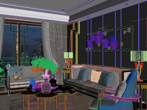 panoramic neo-classical style living room dining room 10 3D Model