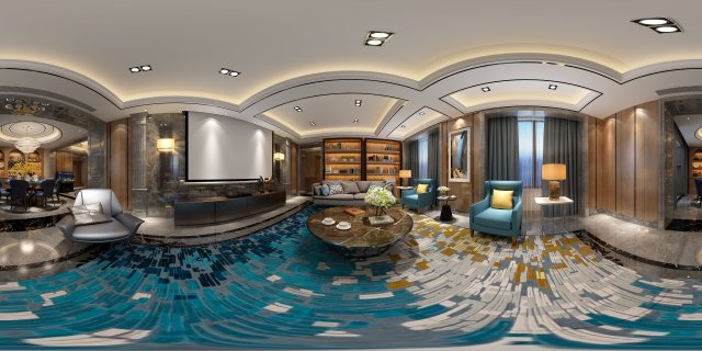 panoramic neo-classical style living room dining room 12 Model 3D .c4d .max .obj .3ds .fbx .stl .blend