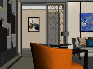 panoramic neo-classical style living room dining room 12 3D Model