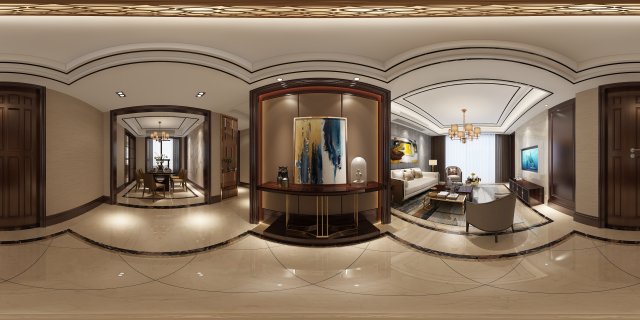 panoramic neo-classical style living room dining room 13 3D Model .c4d .max .obj .3ds .fbx .stl .blend 