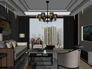 panoramic neo-classical style living room dining room 13 3D Model