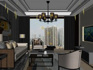 panoramic neo-classical style living room dining room 13 3D Model