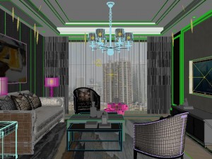 panoramic neo-classical style living room dining room 13 3D Model