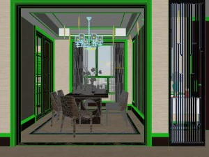 panoramic neo-classical style living room dining room 13 3D Model