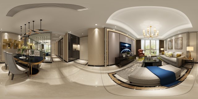 panoramic neo-classical style living room dining room 14 Modelo 3D .c4d .max .obj .3ds .fbx .stl .blend 