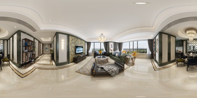 panoramic neo-classical style living room dining room 15 3D Model .c4d .max .obj .3ds .fbx .stl .blend 