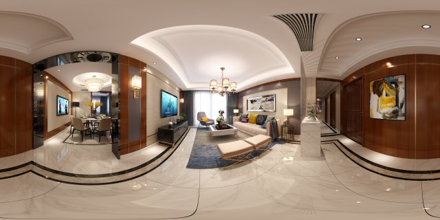 panoramic neo-classical style living room dining room 17 3D Model .c4d .max .obj .3ds .fbx .stl .blend 