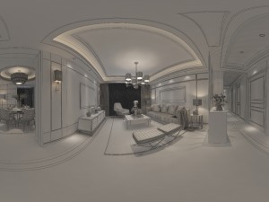 panoramic neo-classical style living room dining room 17 3D Model