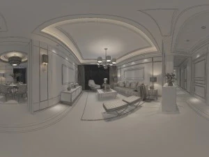 panoramic neo-classical style living room dining room 17 3D Model