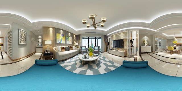 panoramic neo-classical style living room dining room 18 3D Model .c4d .max .obj .3ds .fbx .stl .blend