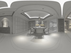 panoramic neo-classical style living room dining room 18 3D Model