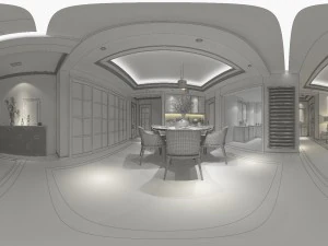 panoramic neo-classical style living room dining room 18 3D Model
