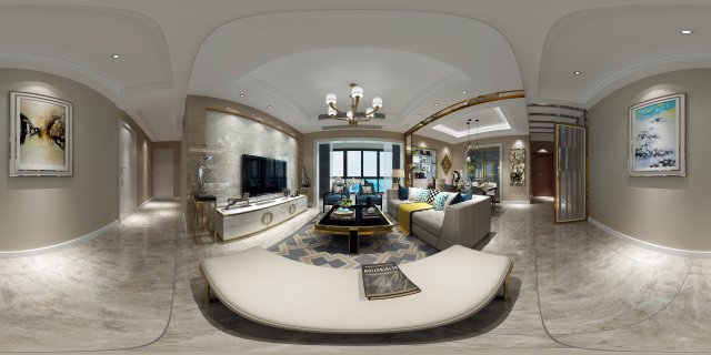 panoramic neo-classical style living room dining room 19 3D मॉडल .c4d .max .obj .3ds .fbx .stl .blend 