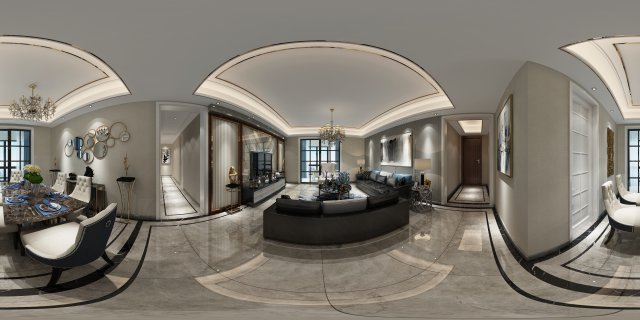 panoramic neo-classical style living room dining room 20 3D 모델 .c4d .max .obj .3ds .fbx .stl .blend