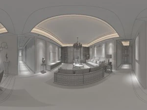 panoramic neo-classical style living room dining room 20 3D Model