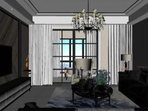 panoramic neo-classical style living room dining room 20 3D Model