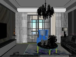panoramic neo-classical style living room dining room 20 3D Model