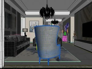panoramic neo-classical style living room dining room 20 3D Model