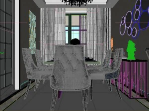 panoramic neo-classical style living room dining room 20 3D Model