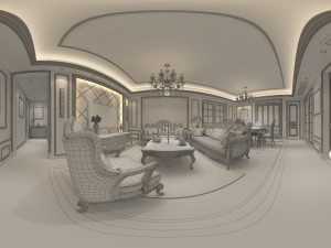 panoramic neo-classical style living room dining room 22 3D 模型