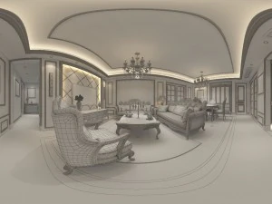 panoramic neo-classical style living room dining room 22 3D Model