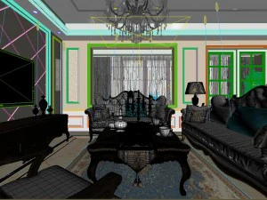 panoramic neo-classical style living room dining room 22 3D Model