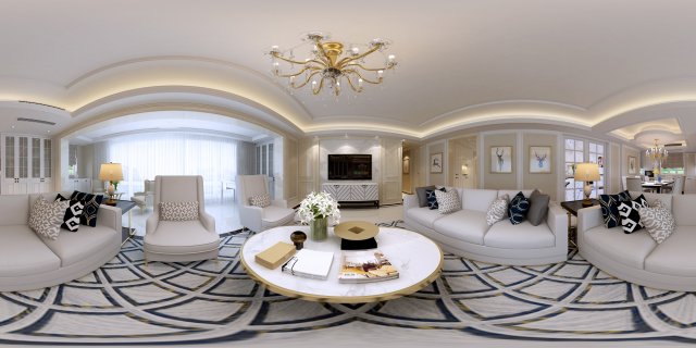 panoramic neo-classical style living room dining room 23 3Dモデル .c4d .max .obj .3ds .fbx .stl .blend 