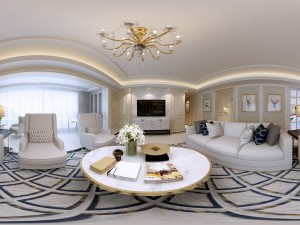 panoramic neo-classical style living room dining room 23 Modello 3D