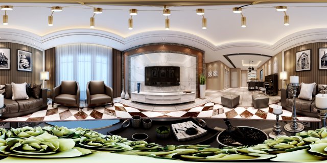 panoramic neo-classical style living room dining room 24 Model 3D .c4d .max .obj .3ds .fbx .stl .blend 