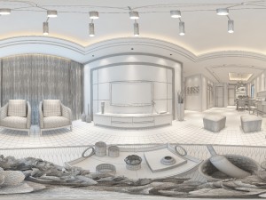 panoramic neo-classical style living room dining room 24 Model 3D