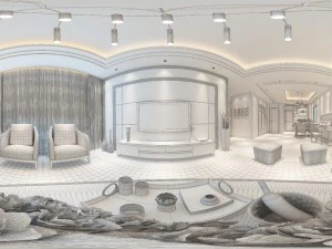 panoramic neo-classical style living room dining room 24 3D Model