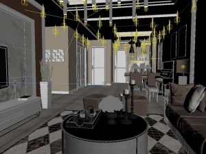 panoramic neo-classical style living room dining room 24 3D Model