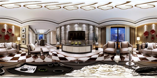 panoramic neo-classical style living room dining room 25 3D 模型 .c4d .max .obj .3ds .fbx .stl .blend 
