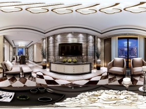 panoramic neo-classical style living room dining room 25 Modèle 3D