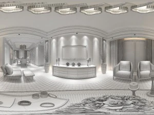 panoramic neo-classical style living room dining room 25 3D Model