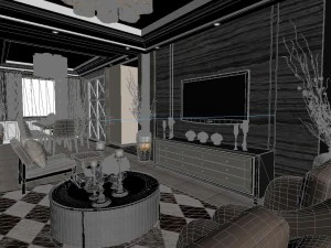 panoramic neo-classical style living room dining room 25 3D Model