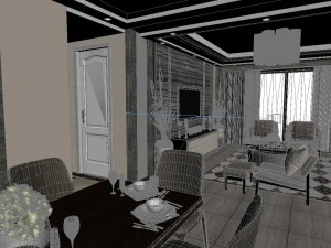 panoramic neo-classical style living room dining room 25 3D Model