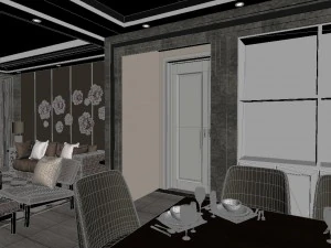 panoramic neo-classical style living room dining room 25 3D Model