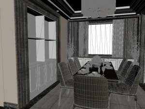 panoramic neo-classical style living room dining room 25 3D Model