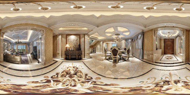panoramic neo-classical style living room dining room 26 Model 3D .c4d .max .obj .3ds .fbx .stl .blend 