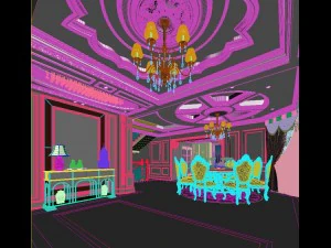 panoramic neo-classical style living room dining room 26 3D Model