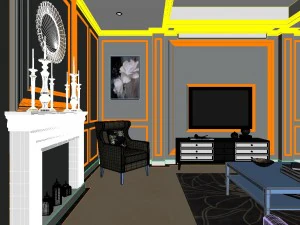 panoramic neo-classical style living room dining room 27 3D Model