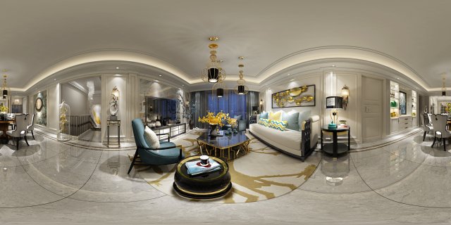 panoramic neo-classical style living room dining room 28 Modèle 3D .c4d .max .obj .3ds .fbx .stl .blend 