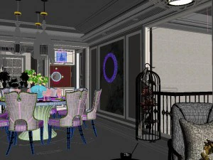 panoramic neo-classical style living room dining room 28 3D Model