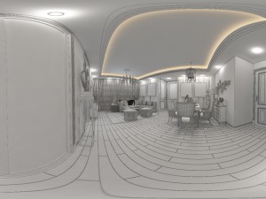panoramic neo-classical style living room dining room 30 3D-Modell