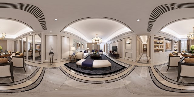 panoramic neo-classical style living room dining room 30 3D-Modell .c4d .max .obj .3ds .fbx .stl .blend 