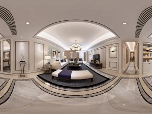 панорамная гостиная-столовая в неоклассическом стиле 30 3D Модель