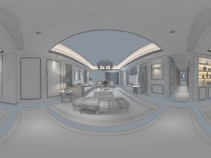 panoramic neo-classical style living room dining room 30 3D-Modell
