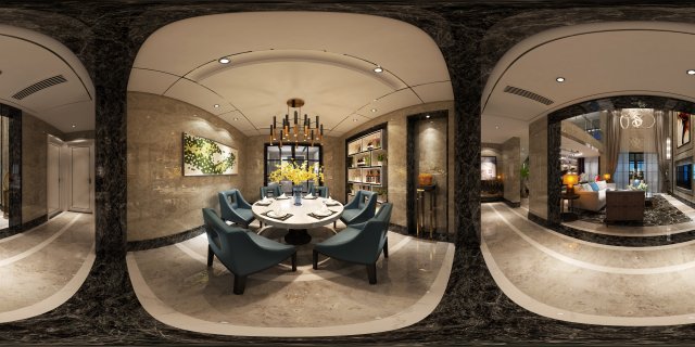 panoramic neo-classical style living room dining room 31 3D-Modell .c4d .max .obj .3ds .fbx .stl .blend 